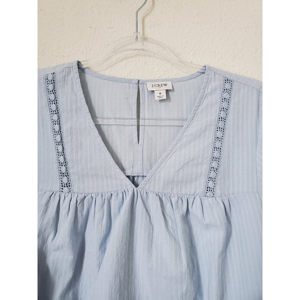 J. Crew Peasant Top Blue Long Sleeve Blousan Sleeve Embroidered Womens Small - Picture 2 of 11
